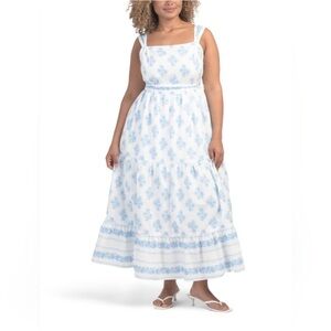 Haute Hippie White Maxi Dress with Light Blue Floral Print 12